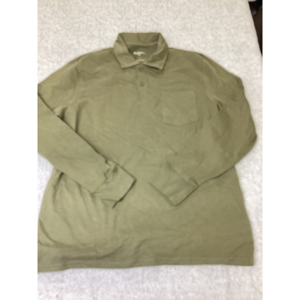 Goodfellow & Co Mens Olive Green Long Sleeve Vintage Polo Shirt Size M New‎